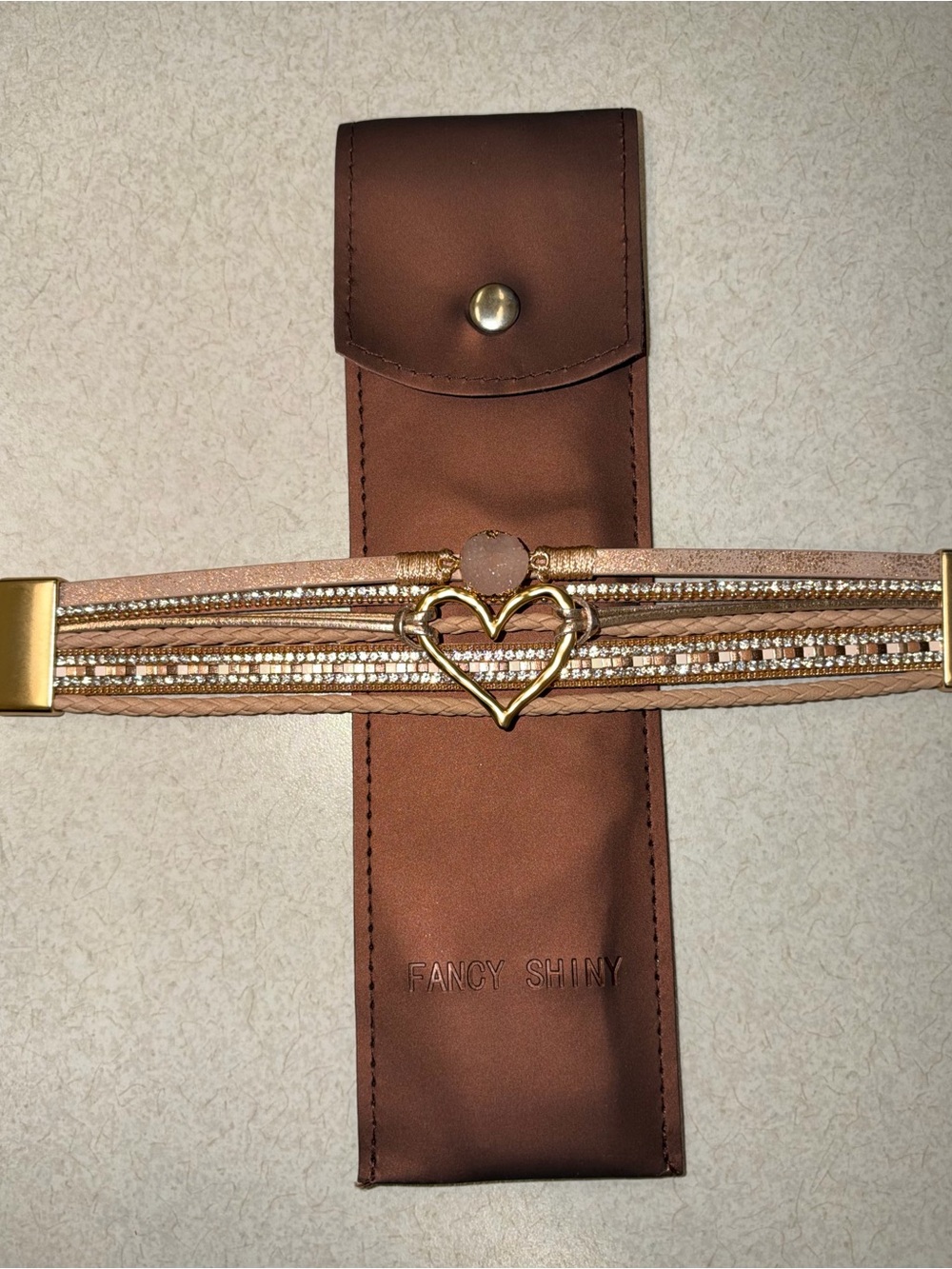 Women's Gold Heart Accent leather magnetic Bracelet NEW